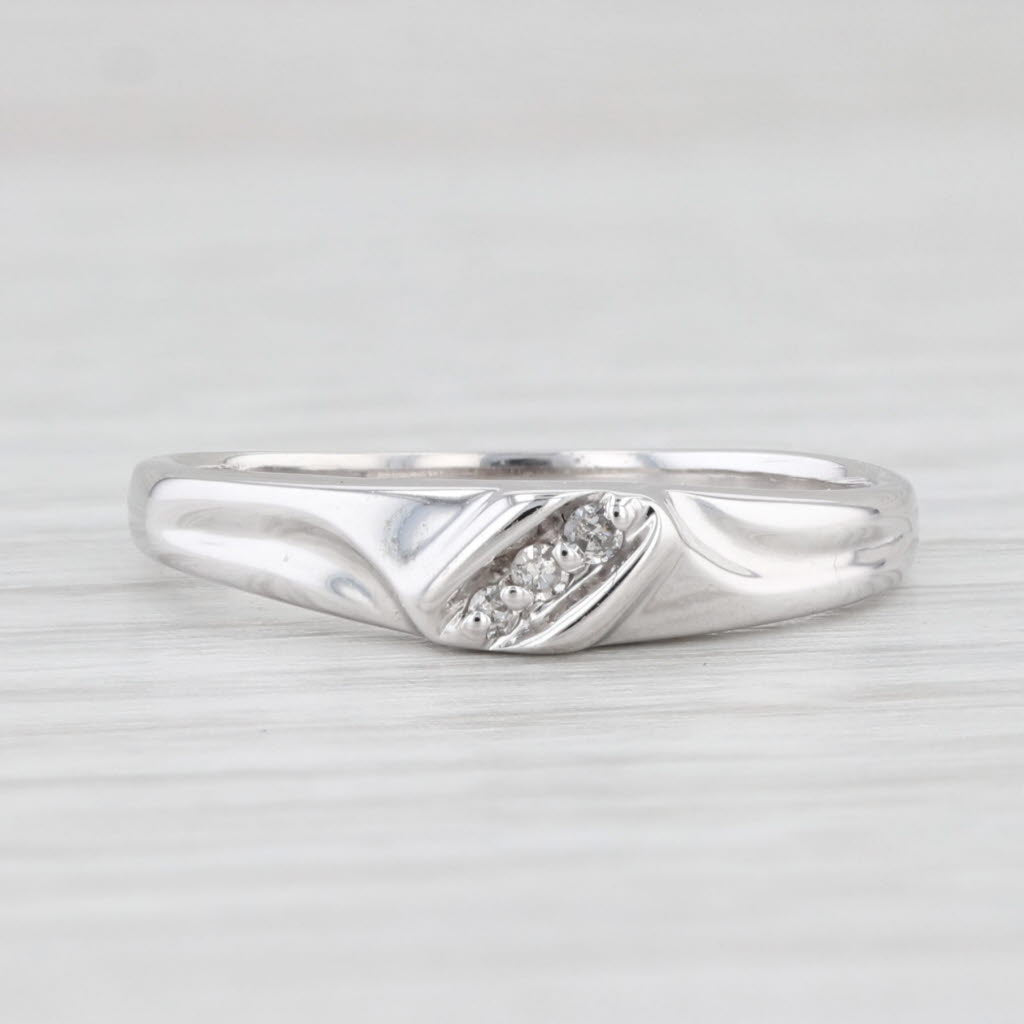 Light Gray Diamond Accented Wedding Band 10k White Gold Stackable Ring