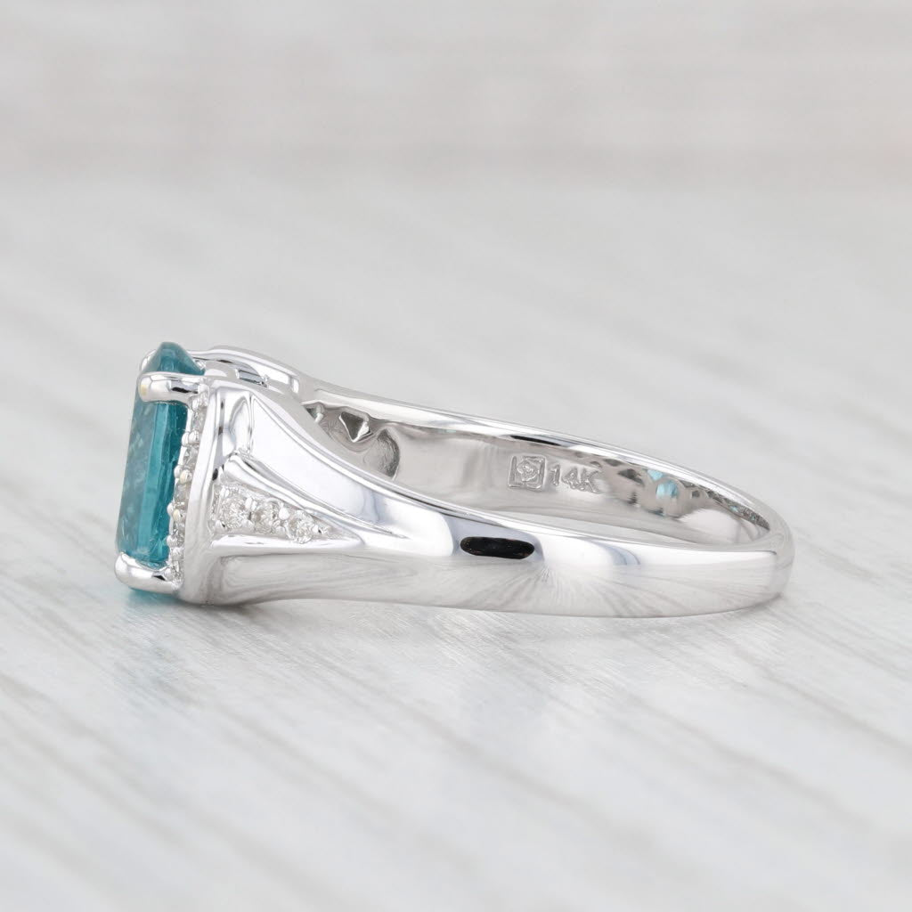 Light Gray 2.17ctw Oval Blue Apatite Diamond Ring 14k White Gold Size 7