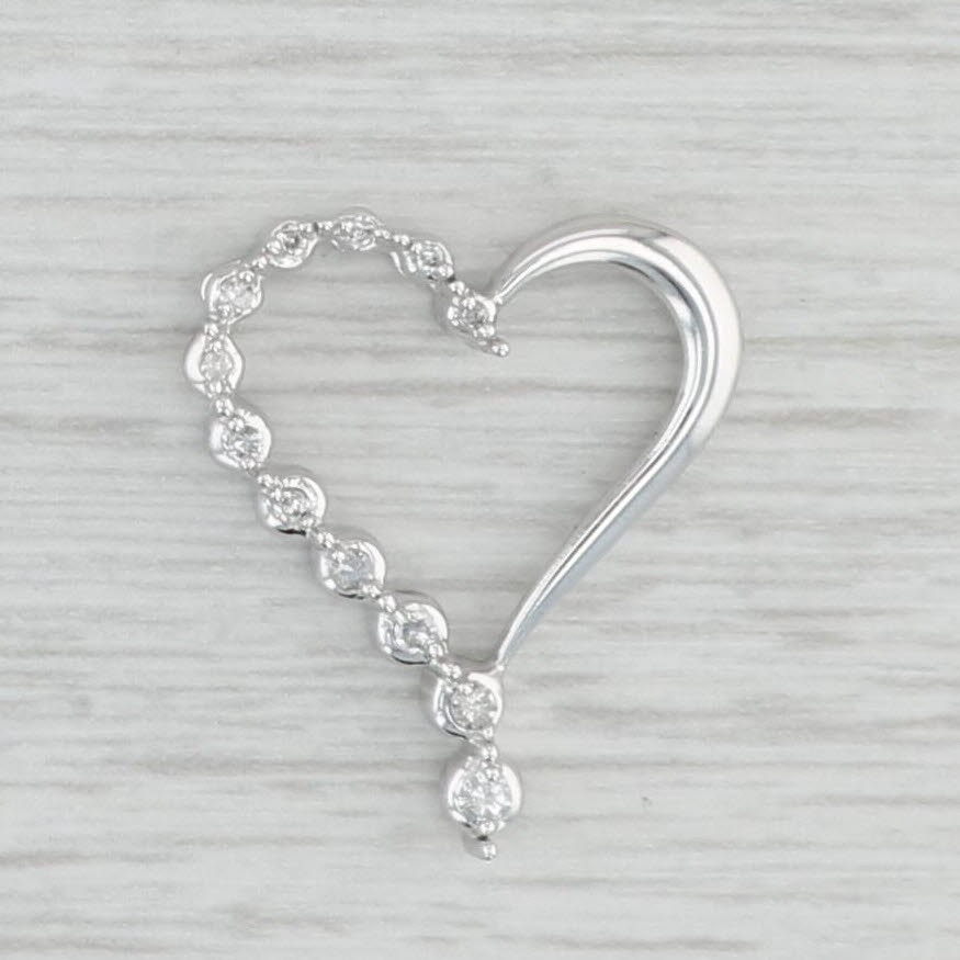Light Gray Half Diamond Open Heart Pedant 10k White Gold