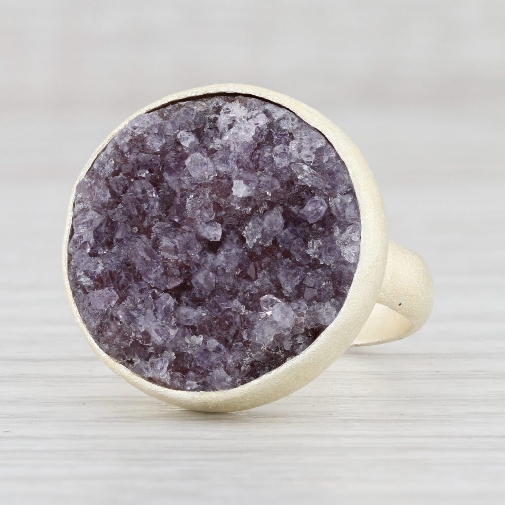 Light Gray New Nina Nguyen Statement Ring Amethyst Druzy Sterling Silver Size 7.25