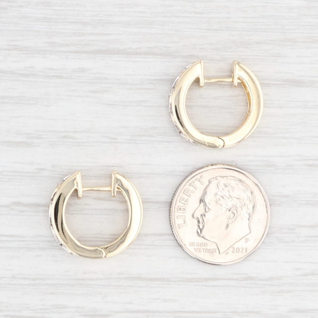 Beige Diamond Accented Hoop Huggie Earrings 14k Yellow Gold Pierced Round Hoops