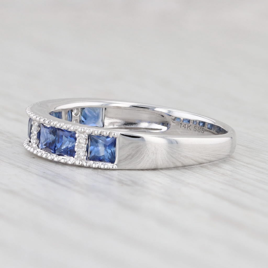 Light Gray New 0.94ctw Blue Sapphire Diamond Stackable Ring 14k White Gold Sz 7.25 Stacking