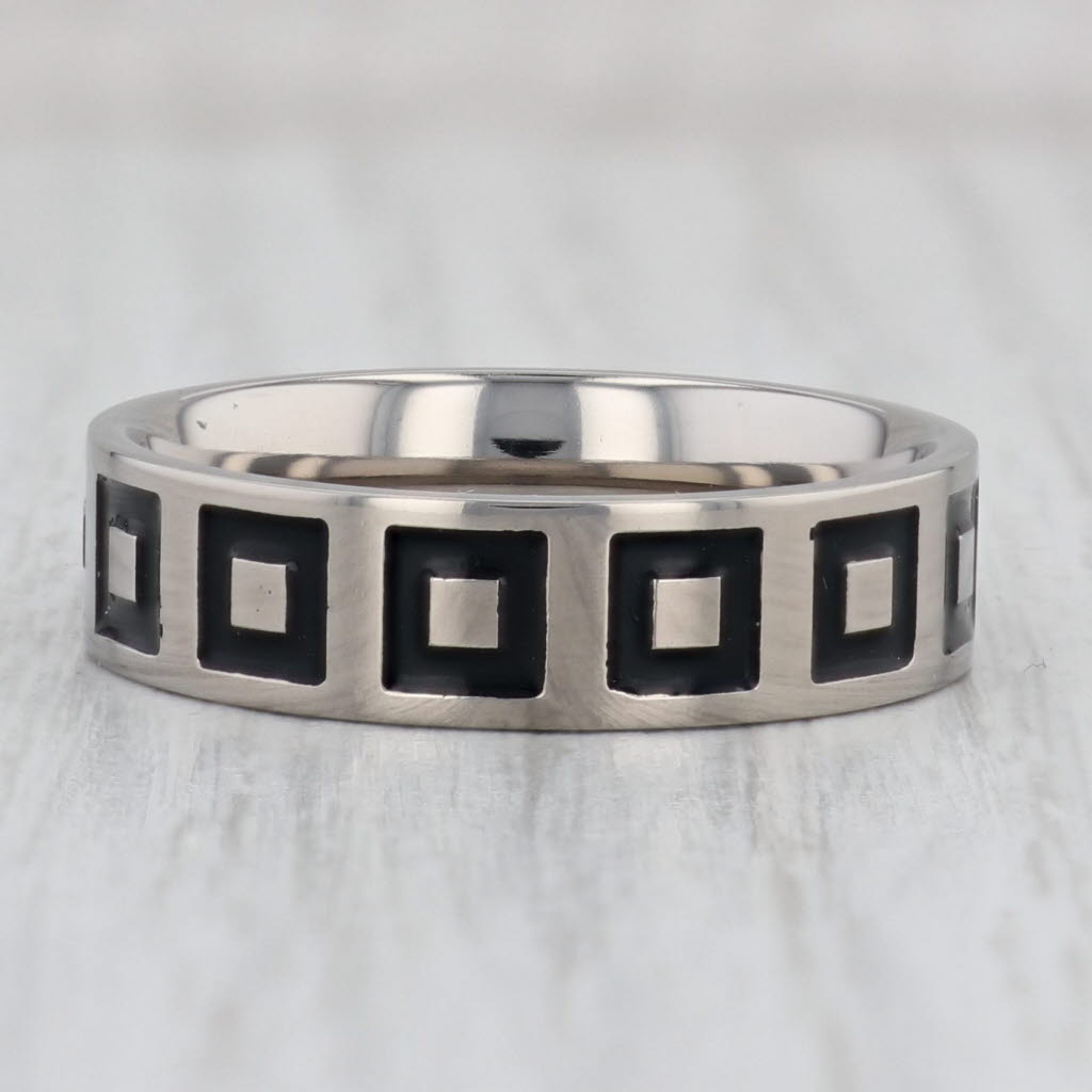 Gray New Men's Square Pattern Titanium Ring Size 10.25 Comfort Fit Wedding Band