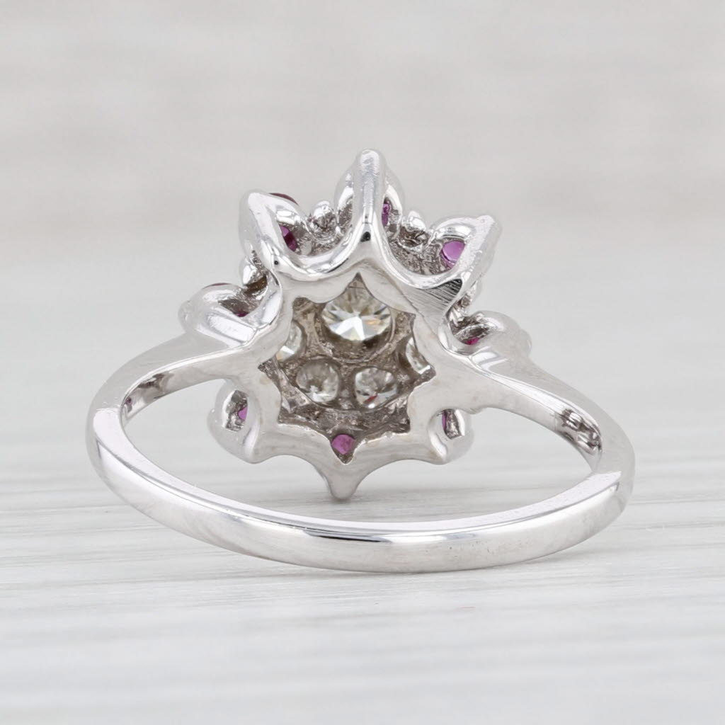 Light Gray 0.80ctw Round Ruby Diamond Halo Ring 14k White Gold Size 6.25