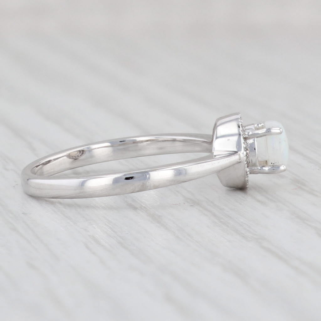 Light Gray Opal Diamond Halo Ring 10k White Gold Round Engagement October Birthstone 7.25