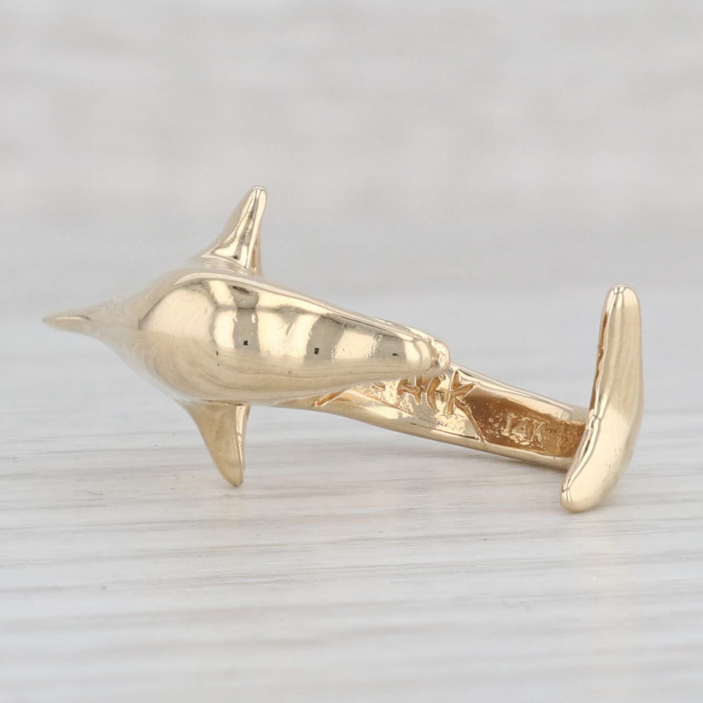 Light Gray Diamond Eyed Dolphin Cuff Ring 14k Yellow Gold Size 6 Adjustable Statement
