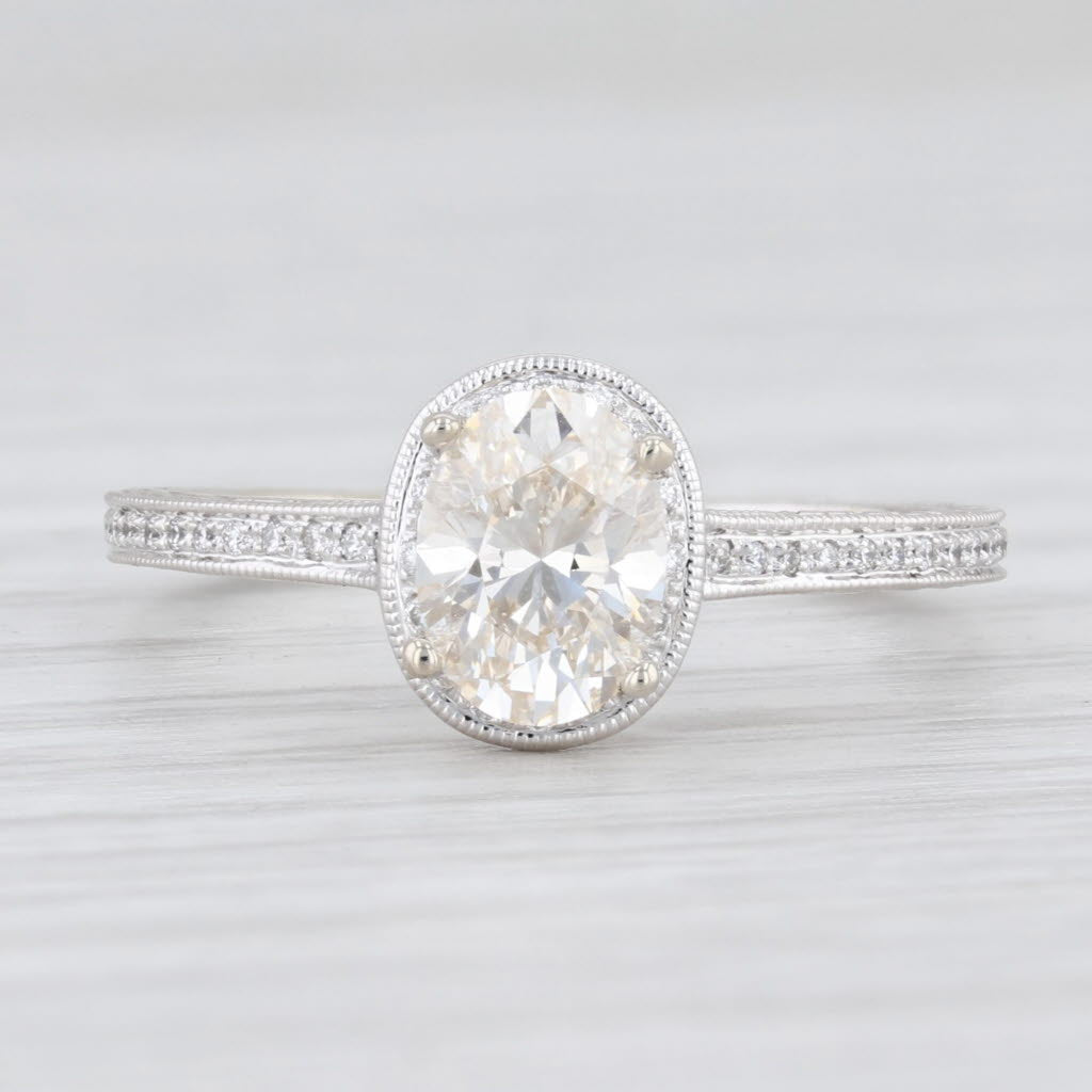 Light Gray New Beverley K .96ctw Diamond Halo Engagement Ring 14k White Gold Size 6.75 GIA