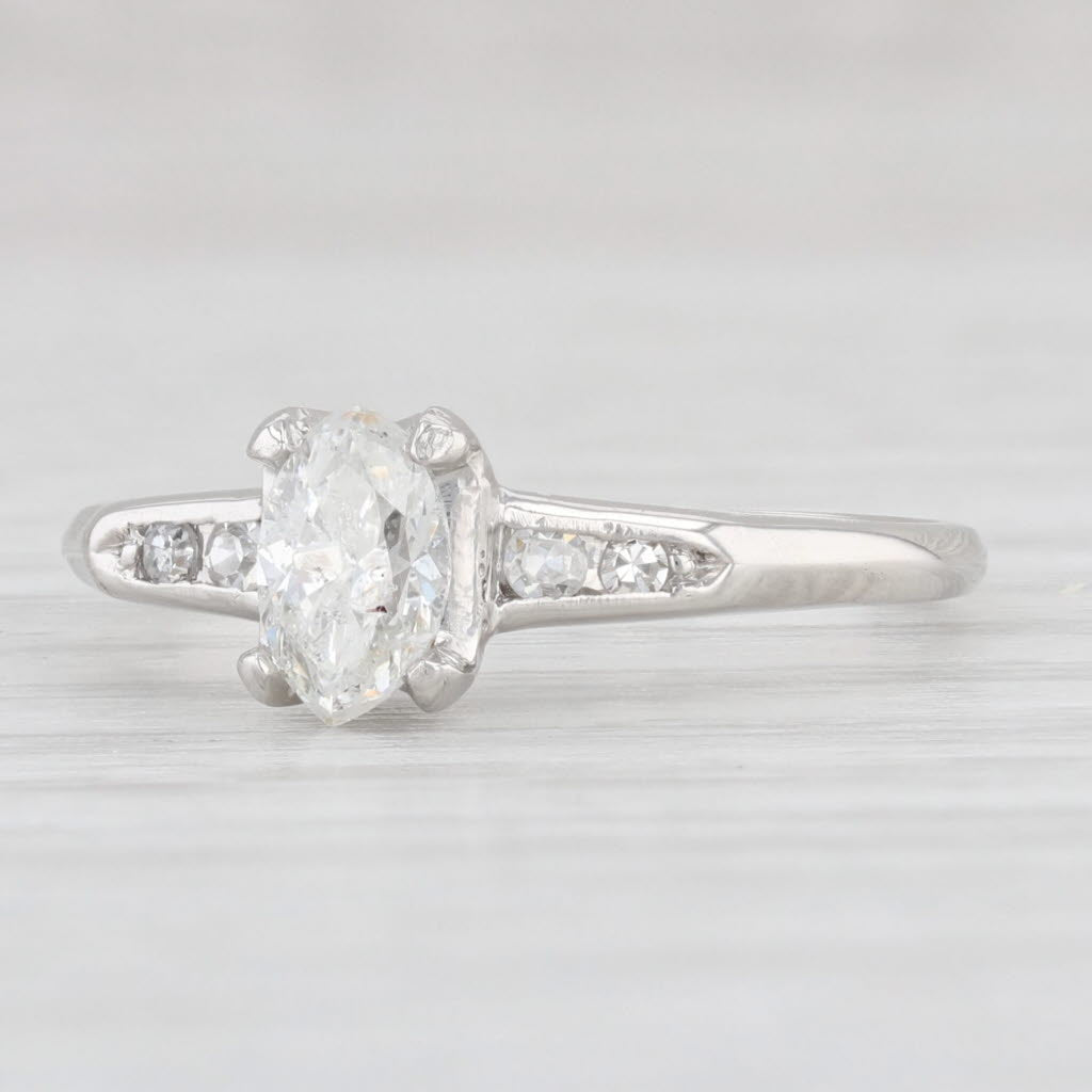 Light Gray Antique 0.48ctw Marquise Diamond Engagement Ring 900 Platinum Size 6.5 Yellow UV