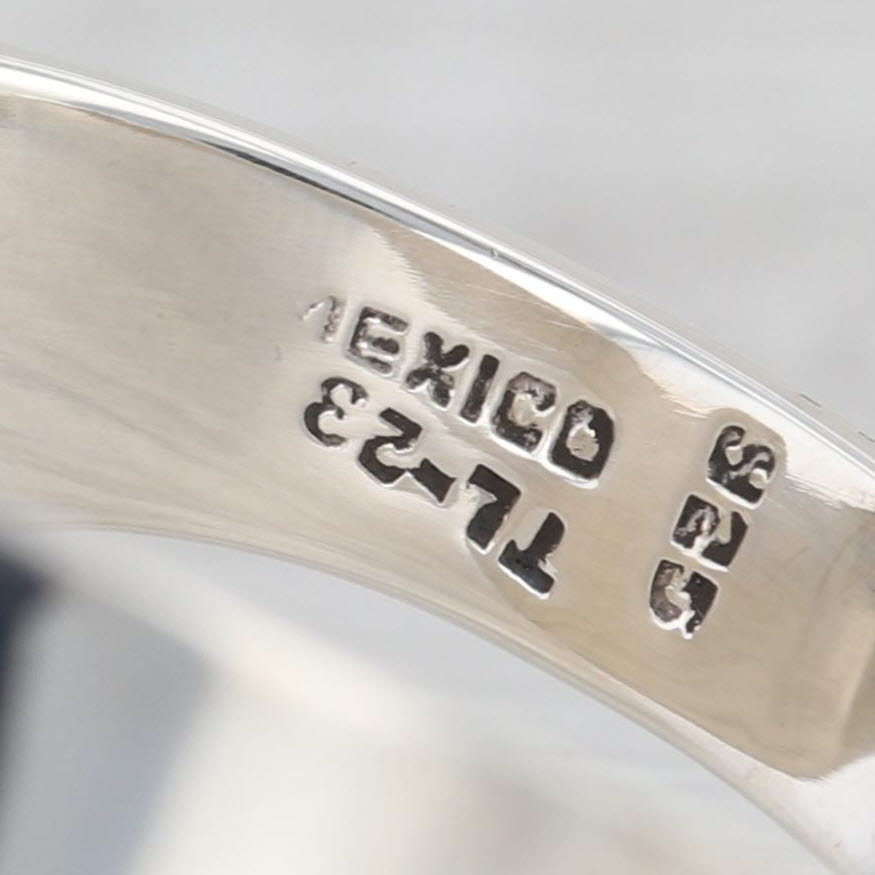 Gray Taxco Cuff Bracelet Sterling Silver Black Resin Statement Mexico 6.5"