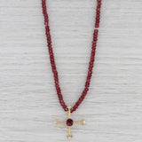Gray Handmade Garnet Bead Diamond Cross Pendant Necklace 18k Gold Designer 35"