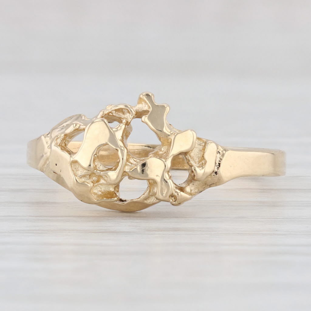 Light Gray Open Work Nugget Ring 18k Yellow Gold Size 9