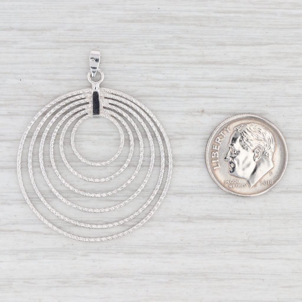 Light Gray New Circles Statement Pendant 14k White Gold 6-Ring Textured