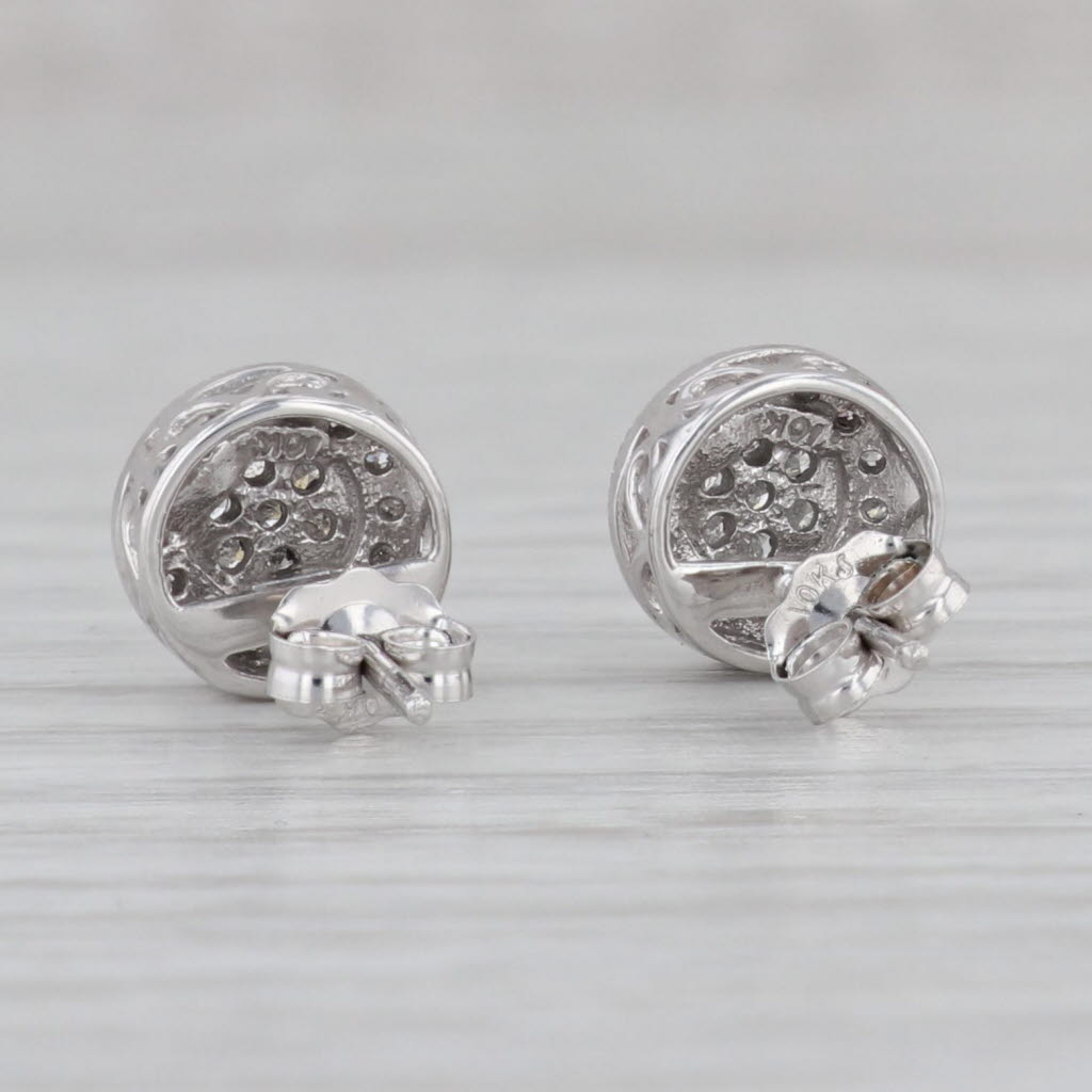 Gray 0.18ctw Diamond Halo Stud Earrings 10k White Gold Round Pierced Studs