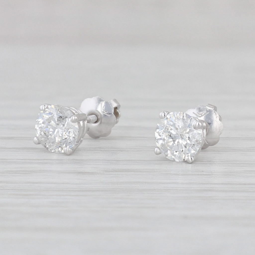 Light Gray 0.98ctw Round Diamond Stud Earrings 14k Gold Solitaire Studs