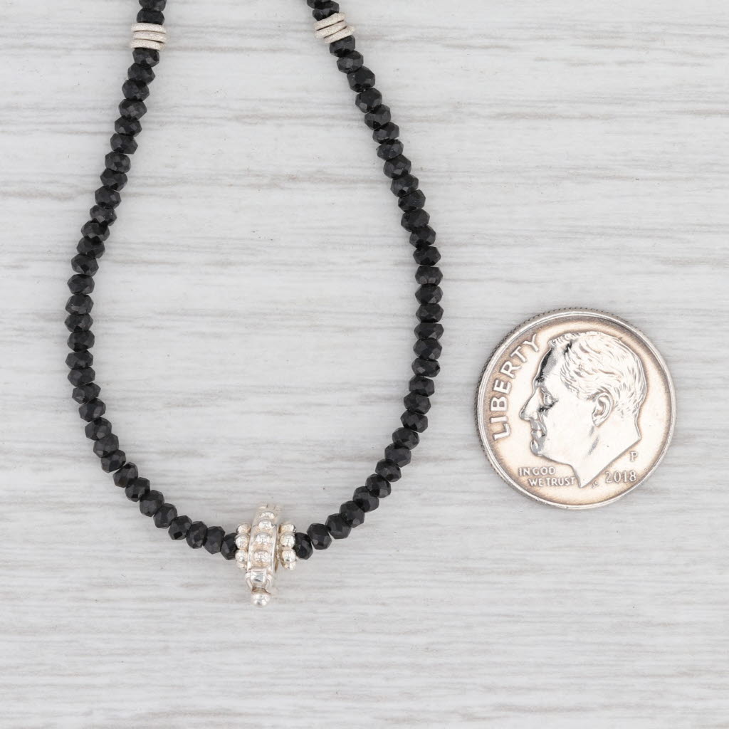 Light Gray New Nina Nguyen Black Spinel Bead Necklace Sterling Silver 15.5-18.5" Strand