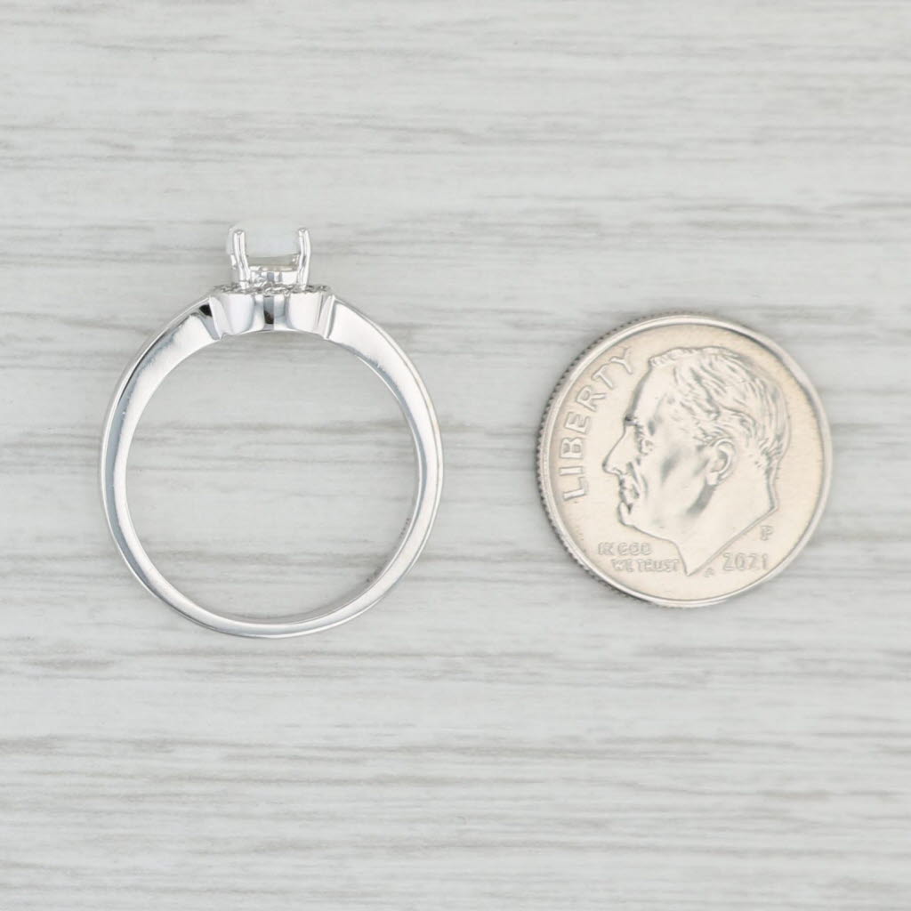 Light Gray Opal Diamond Halo Ring 10k White Gold Round Engagement October Birthstone 7.25
