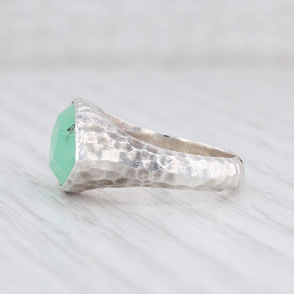 Light Gray New Nina Nguyen Green Chrysoprase Ring Mekong Sterling Silver Hammered Size 6.75
