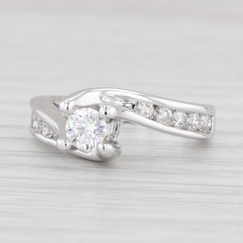 Light Gray 0.70ctw Round Diamond Engagement Ring 14k White Gold Size 4 Bypass