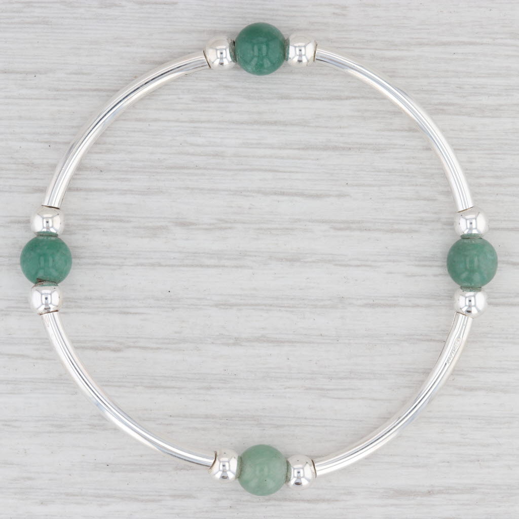 Light Gray New Green Aventurine Quartz Stretch Bead Bracelet Sterling Silver 7.5" Italy