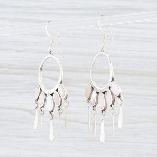 Lavender New Mother of Pearl Fringe Circle Earrings Sterling Silver Hook Posts Dangle