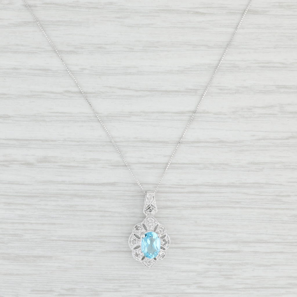 Light Gray 0.82ctw Blue Topaz Diamond Pendant Necklace 10k White Gold 18" Box Chain