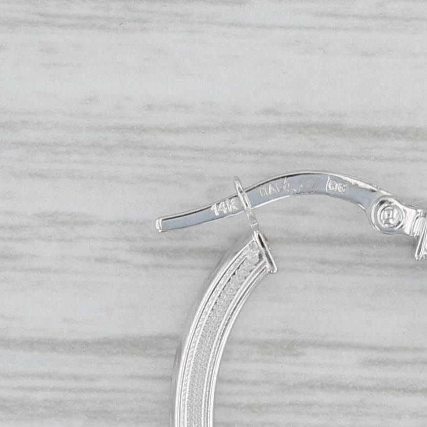 Gray Patterned Oval Hoop Earrings 14k White Gold Snap Top Hoops