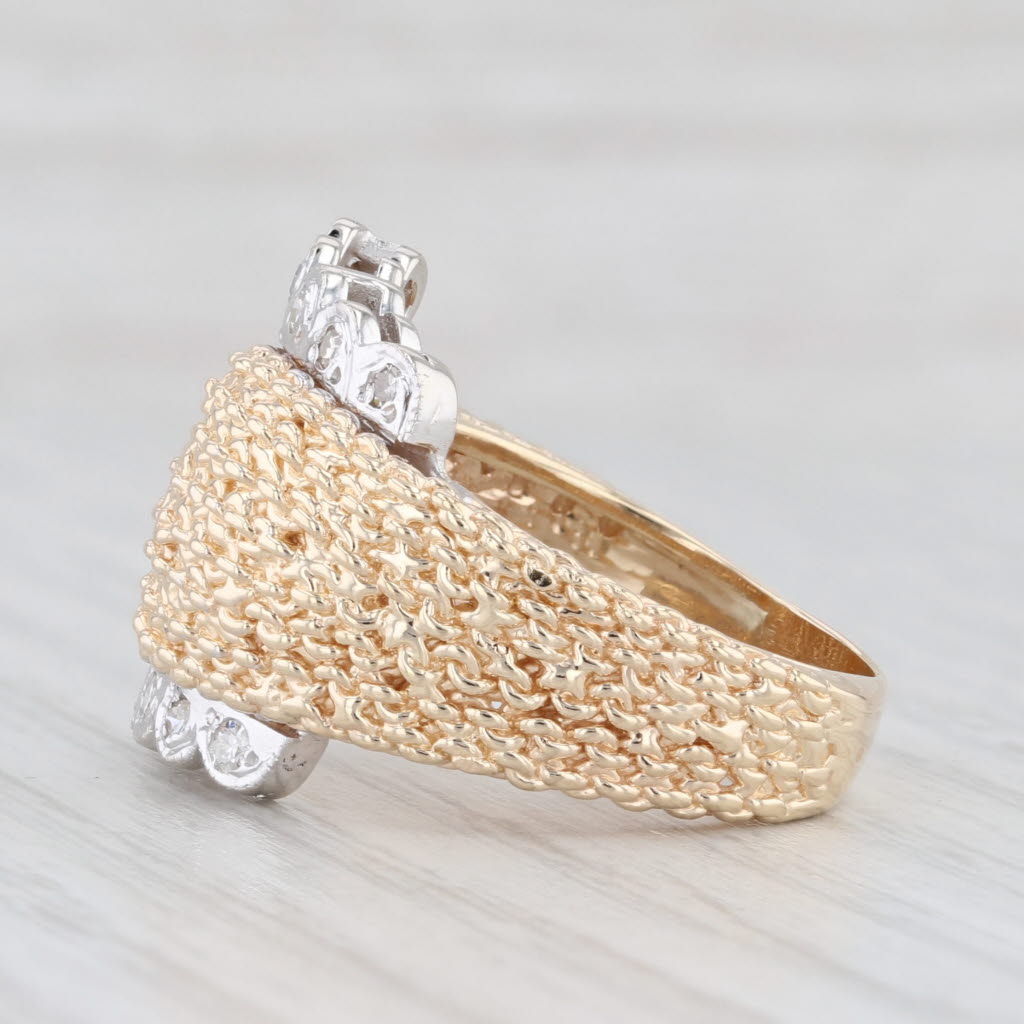 Light Gray 0.13ctw Diamond Belt Buckle Ring 14k White Yellow Gold Statement Size 7.75