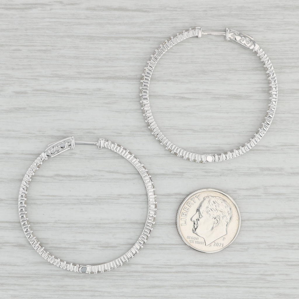 Light Gray 1.50ctw Diamond Inside Out Hoop Earrings 14k White Gold Snap Top Round Hoops