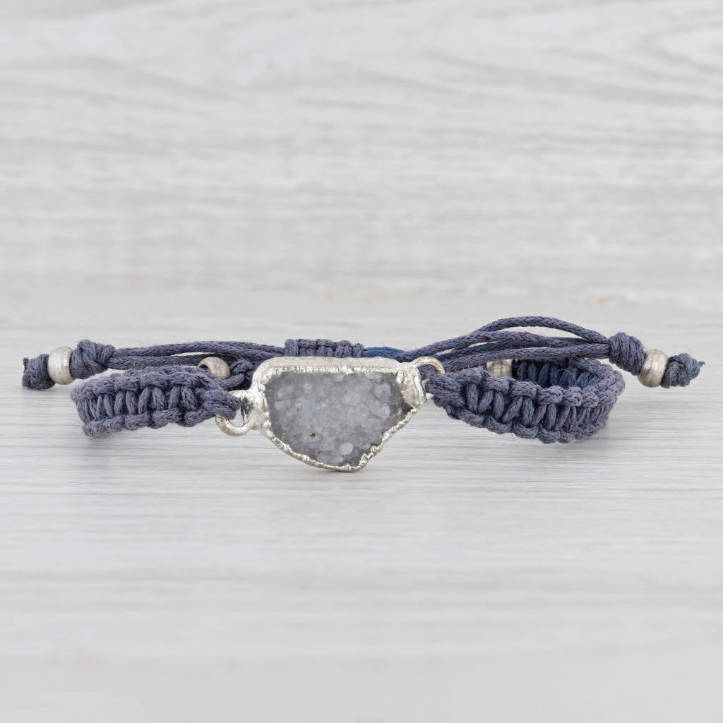 Light Gray New Nina Nguyen White Druzy Quartz Blue Woven Cord Bracelet Adjustable 6-9"