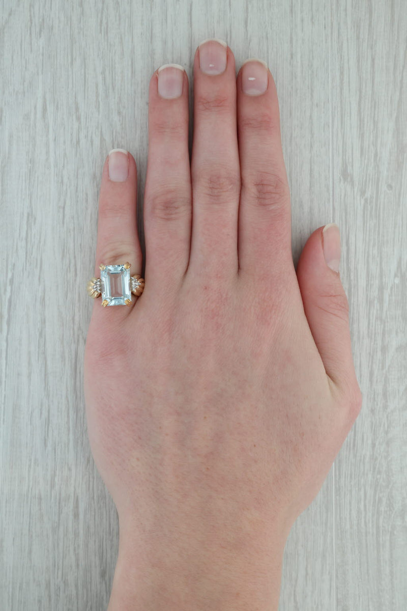 Dark Gray 6.95ct Emerald Cut Aquamarine Ring 10k Yellow Gold Diamond Size 5.25