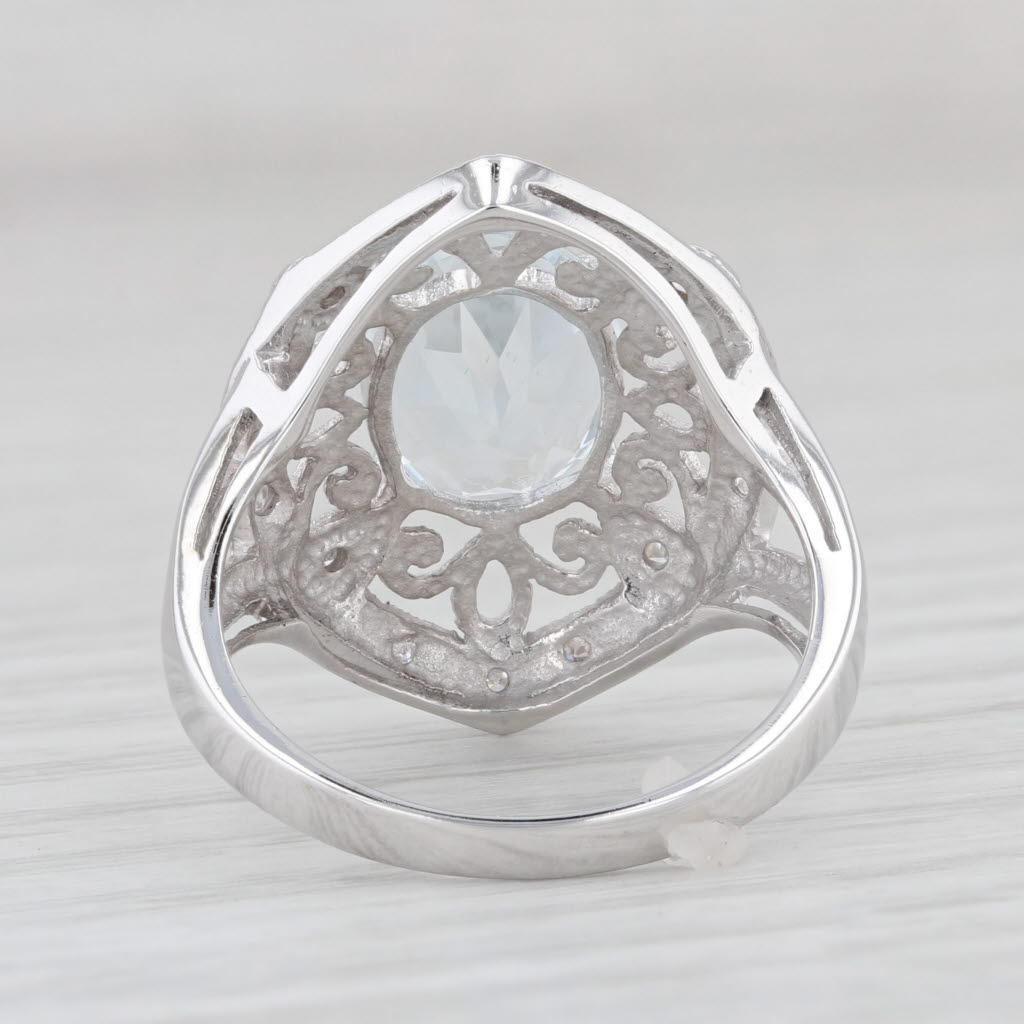 Light Gray 2.35ctw Oval Aquamarine Diamond Ring 10k White Gold Size 7 Cocktail
