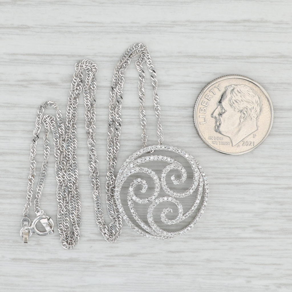 Light Gray 0.24ctw Diamond Swirl Pendant Necklace 10k White Gold 18" Singapore Chain