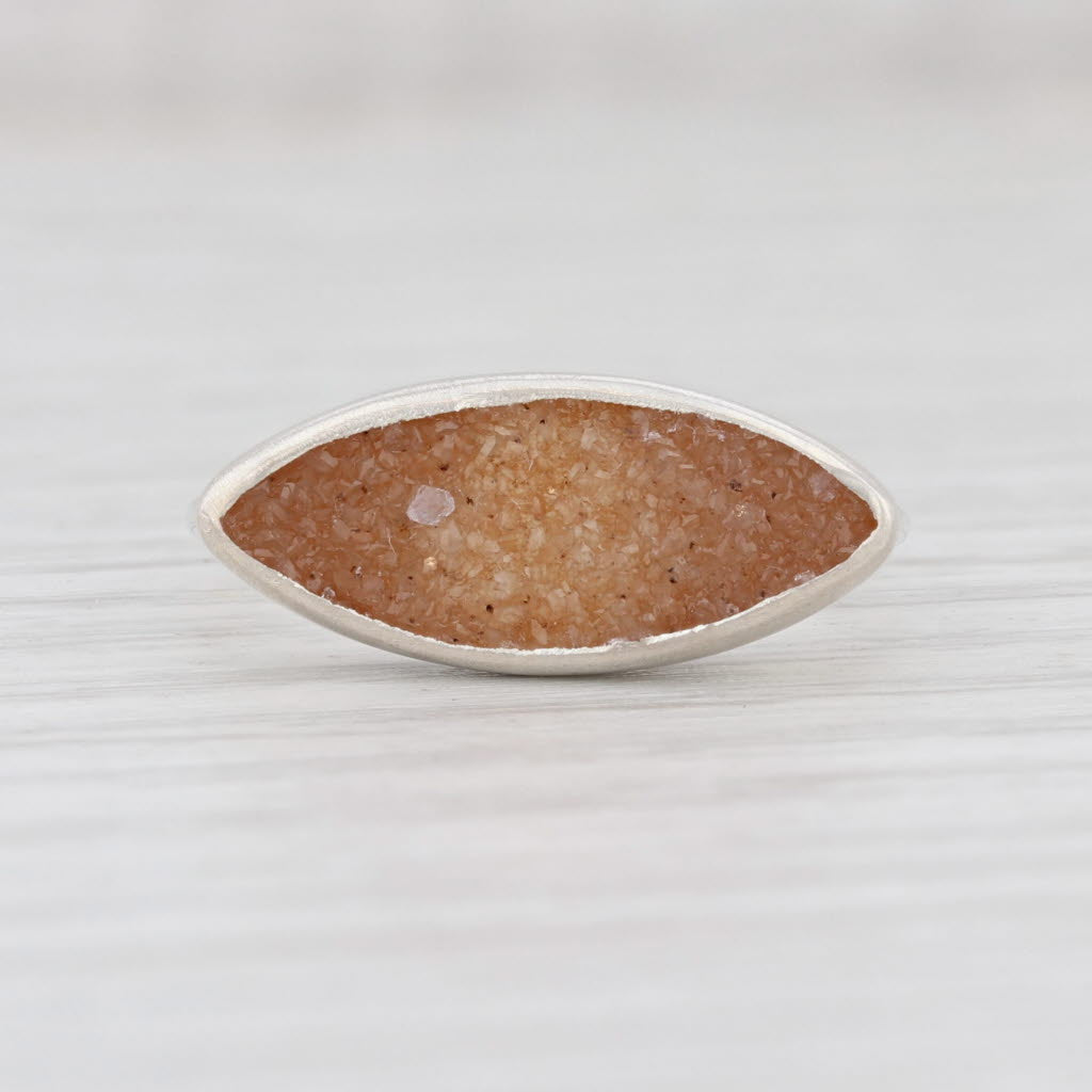 Light Gray New Nina Nguyen Sand Druzy Quartz Ring Size 7 Sterling Silver Solitaire