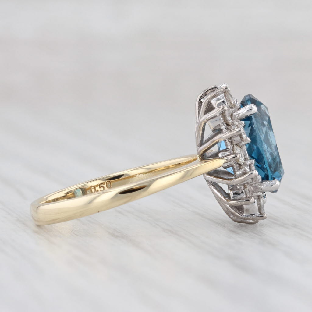 Light Gray 4.23ctw London Blue Topaz Diamond Halo Ring 14k Yellow Gold Size 6.25
