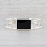 Light Gray New Rectangle Black Glass Cuff Bracelet Sterling Silver 6.5" Statement