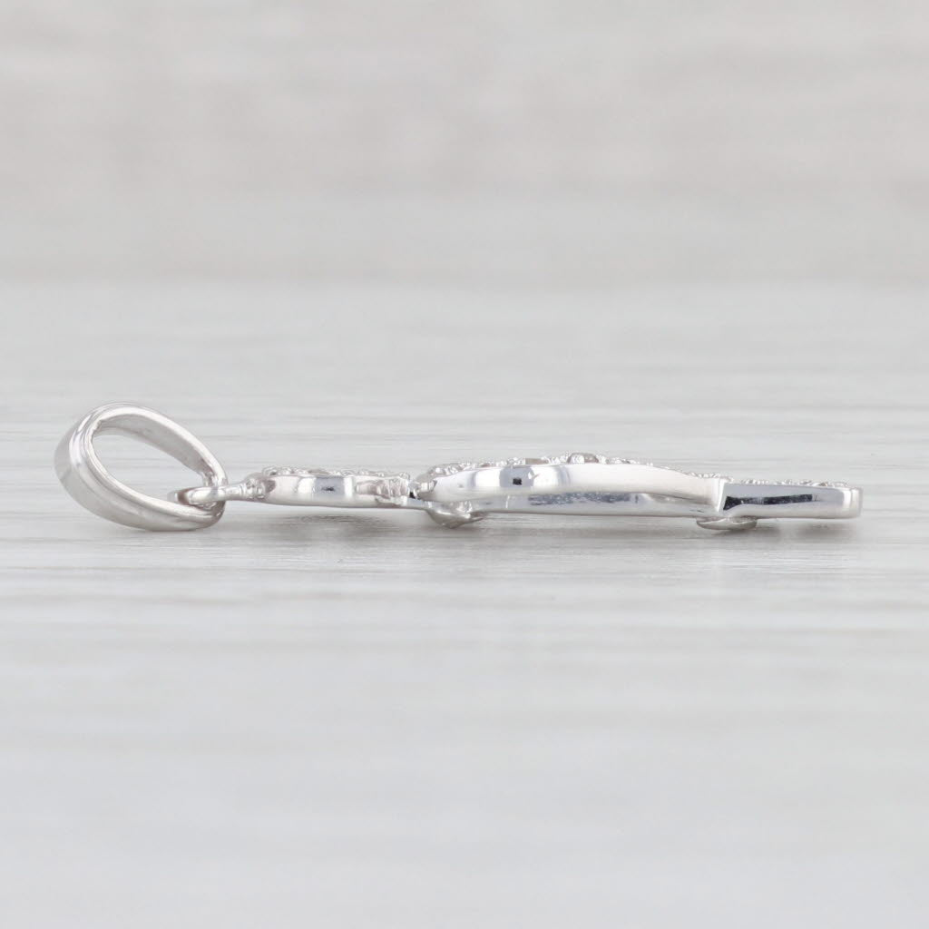 Light Gray Diamond Heart Skeleton Key Pendant 10k White Gold Love Gift Keepsake