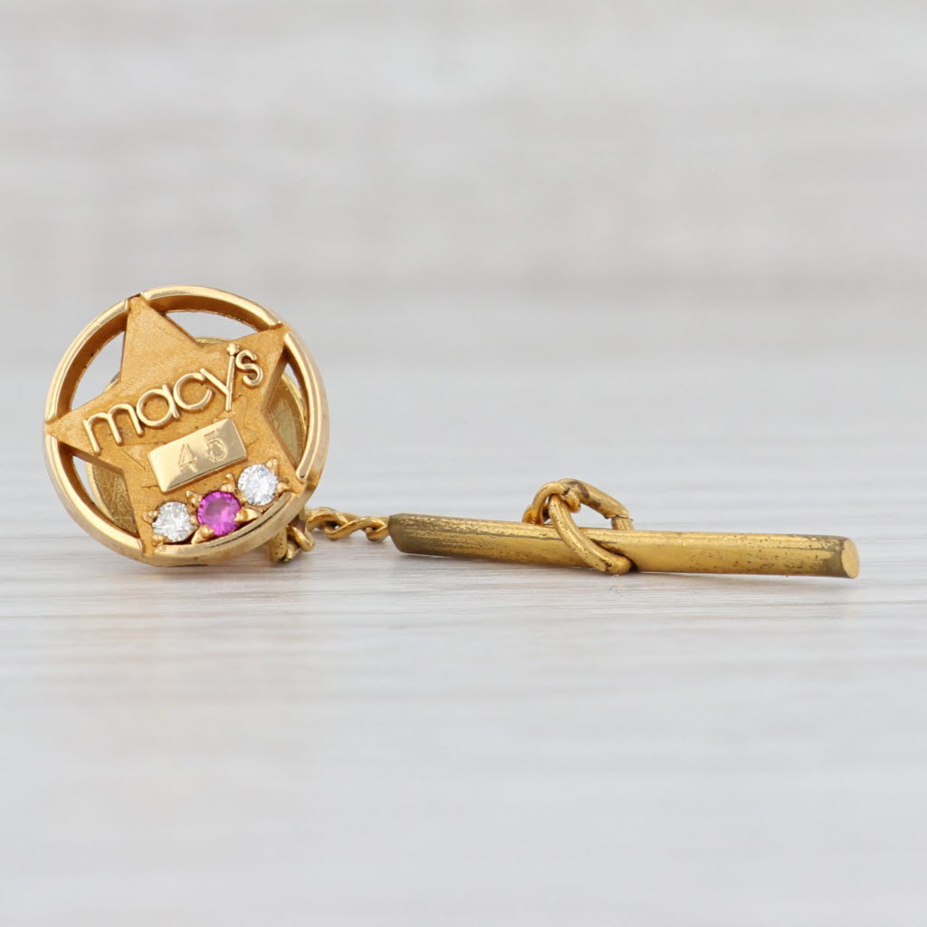 Light Gray Macy's 45 Years Employee Service Pin Lab Created Ruby Diamonds Star Lapel