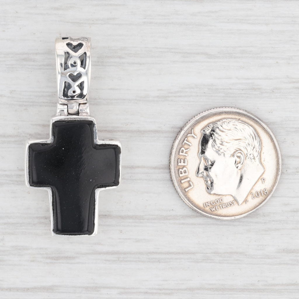 Light Gray New Black Resin Reversible Cross Pendant Sterling Silver 925 Heart Openwork