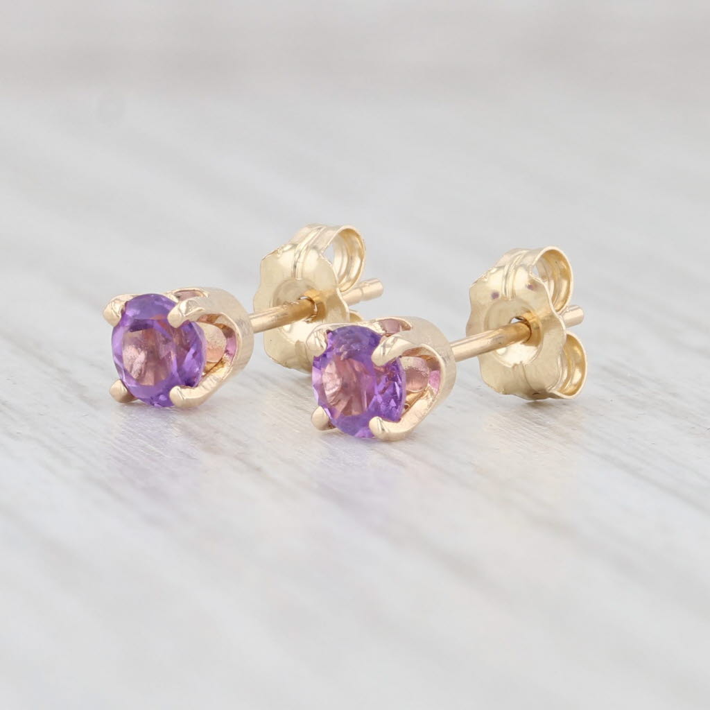 Light Gray New 0.45ctw Round Amethyst Stud Earrings 14k Yellow Gold February Birthstone