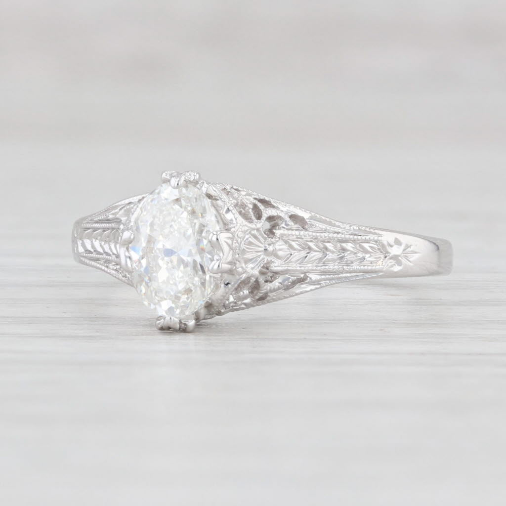 Light Gray New 0.67ct VS1 Oval Solitaire Diamond Filigree Engagement Ring 18k Gold GIA