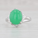 Light Gray Green Jadeite Jade Diamond Ring 14k White Gold Size 4 Oval Cabochon
