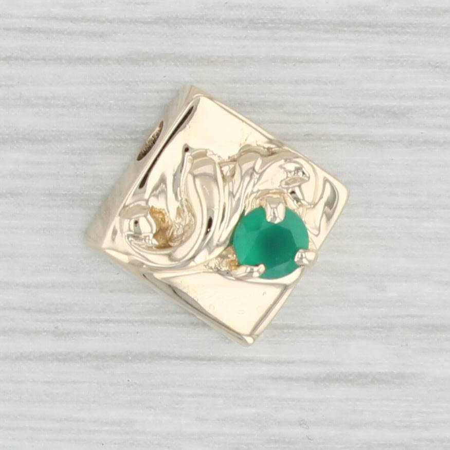 Light Gray Green Chalcedony Flower Slide Charm 14k Yellow Gold Vintage Floral