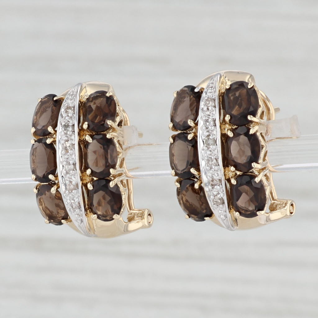 Light Gray 0.43ctw Smoky Quartz Diamond Drop Earrings 14k Yellow Gold Omega Backs
