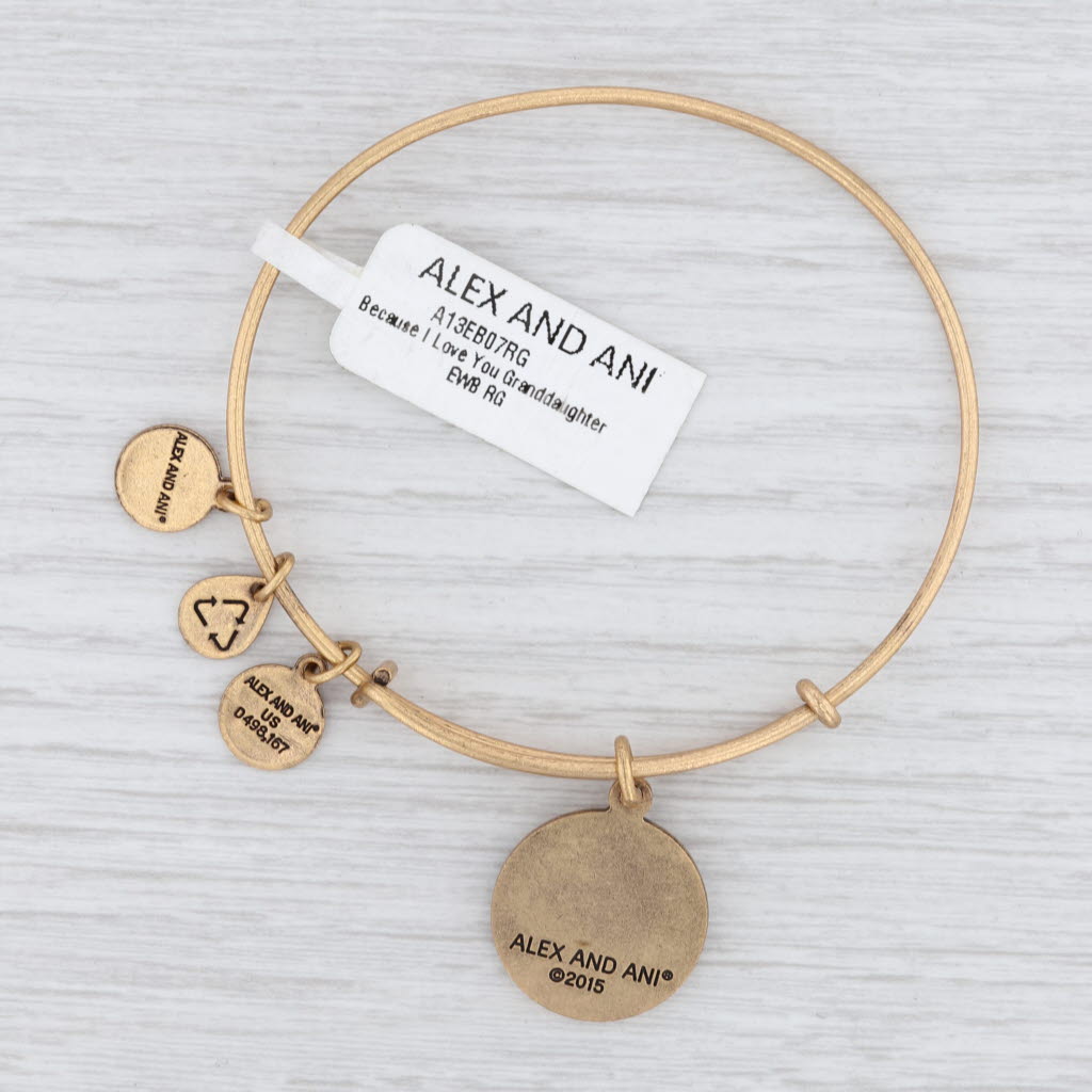 Light Gray New Alex and Ani Granddaughter Flower Bangle Charm Bracelet Rafaelian Gold