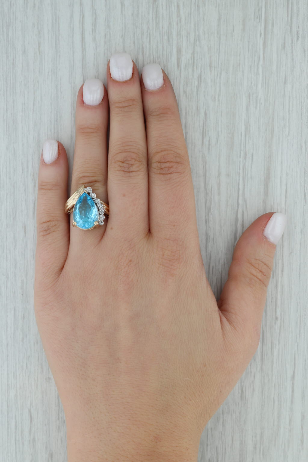 Dark Gray 7.30ctw Teardrop Blue Topaz Diamond Ring 14k Yellow Gold Size 5 Cocktail