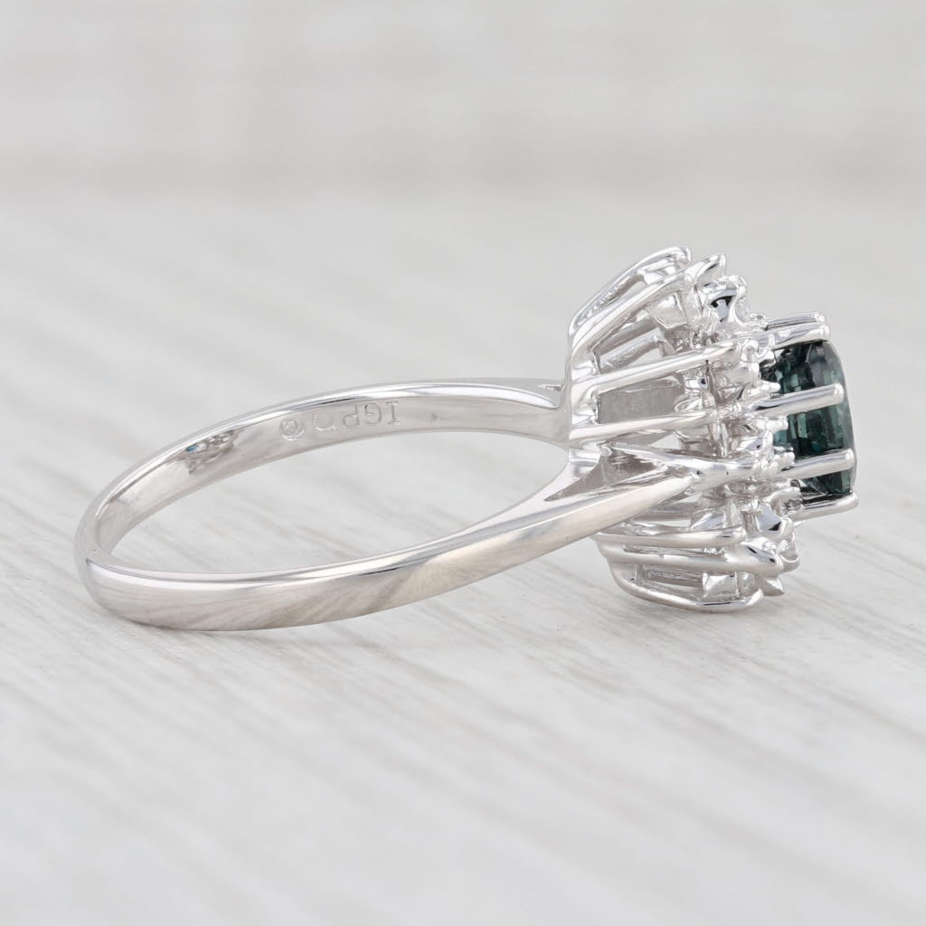 Light Gray 0.88ctw Blue Sapphire White Diamond Halo Ring 14k White Gold Sz 6.75 Engagement