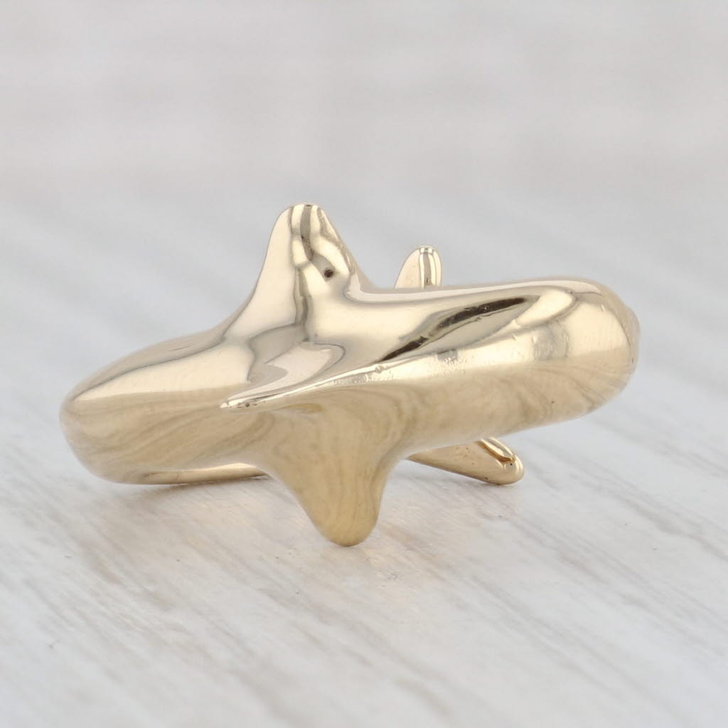 Light Gray Diamond Eyed Dolphin Cuff Ring 14k Yellow Gold Size 6 Adjustable Statement