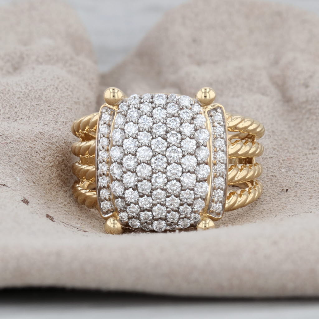 Gray David Yurman Wheaton Ring with Pouch 1.13ctw Diamond Cluster 18k Yellow Gold