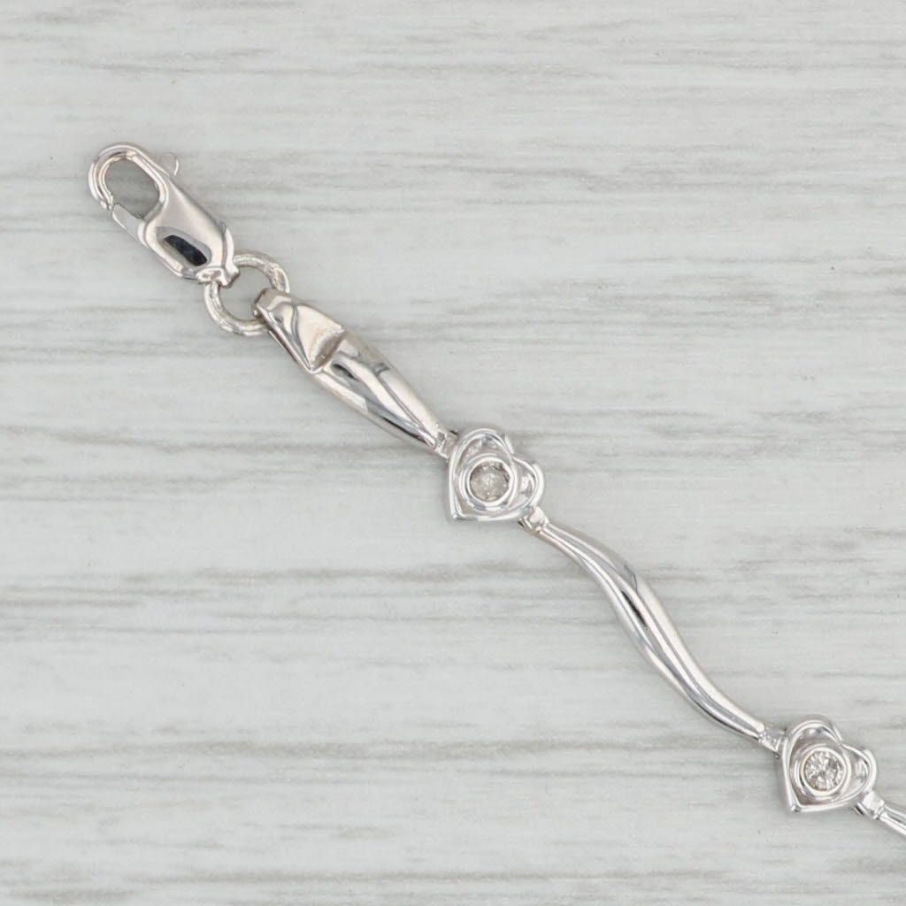 Light Gray 0.23ctw Diamond Heart Bar Link Bracelet 10k White Gold 7.5" 4.6mm