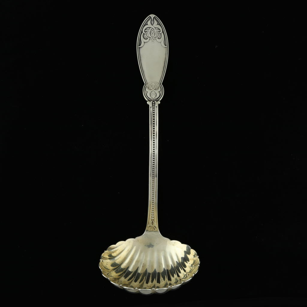 Black Wilson McGrew Shell Ladle Sterling Silver Gold Wash Vintage 10" Servingware